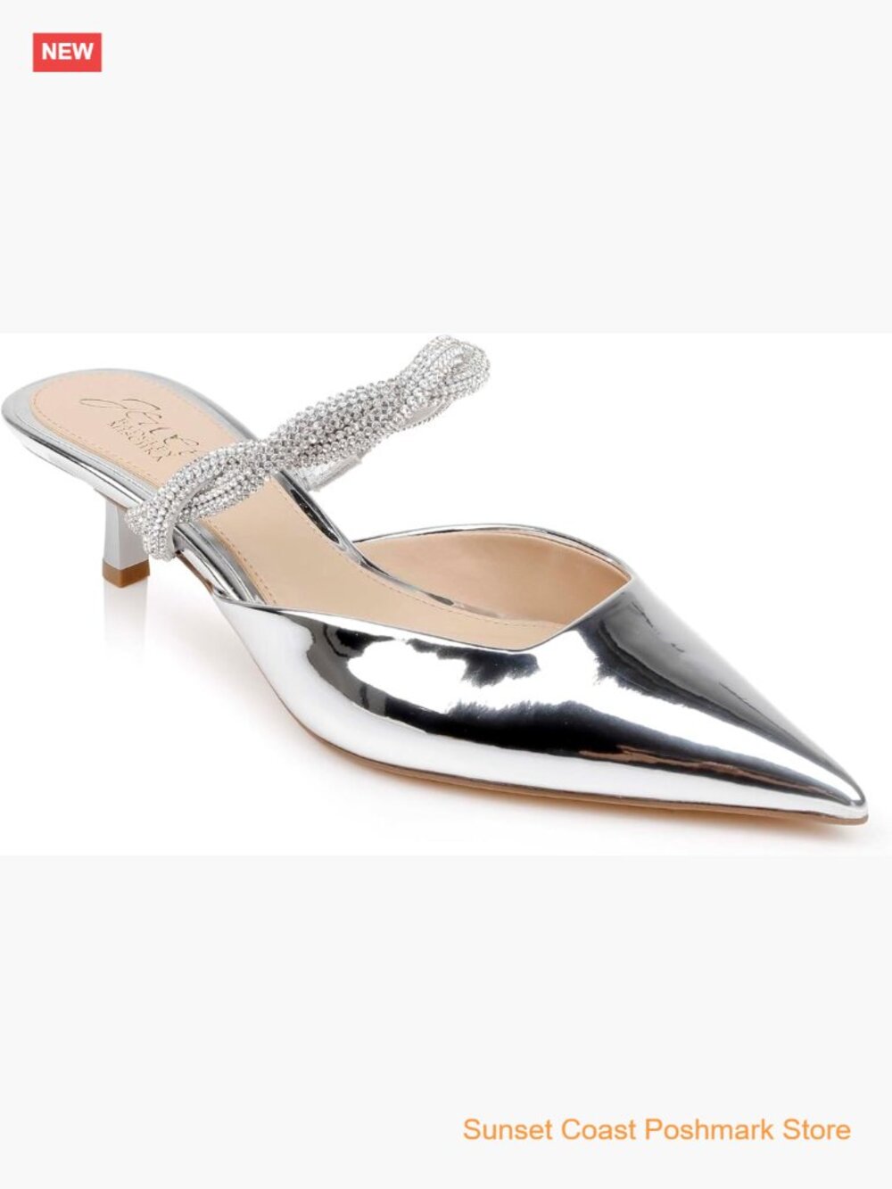 Jewel Badgley Mischka Tiffani Kitten Heel Mules Braided Jeweled Strap Pointed
